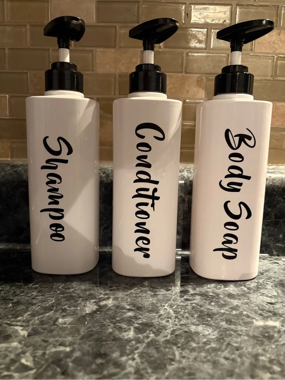 White Pump Bottle Set for Shampoo, Conditioner, Body Soap